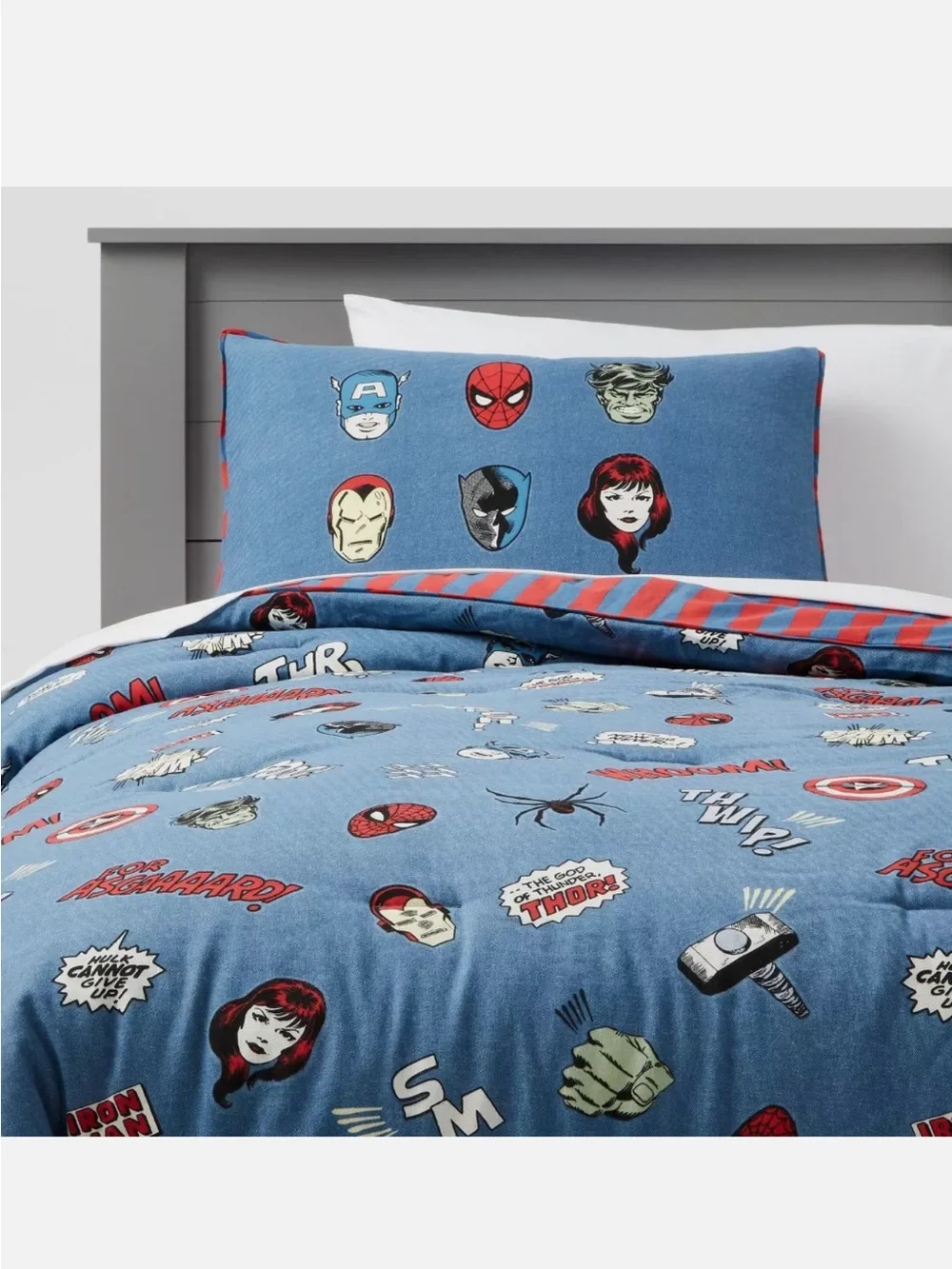 NWT Marvel x Pillowfort Glow-in-the-Dark Characters Blue Quilt Set TWIN
